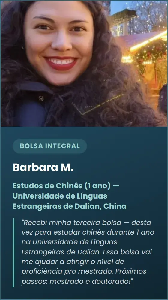 Barbara M., Bolsa integral para estudar chinês na China